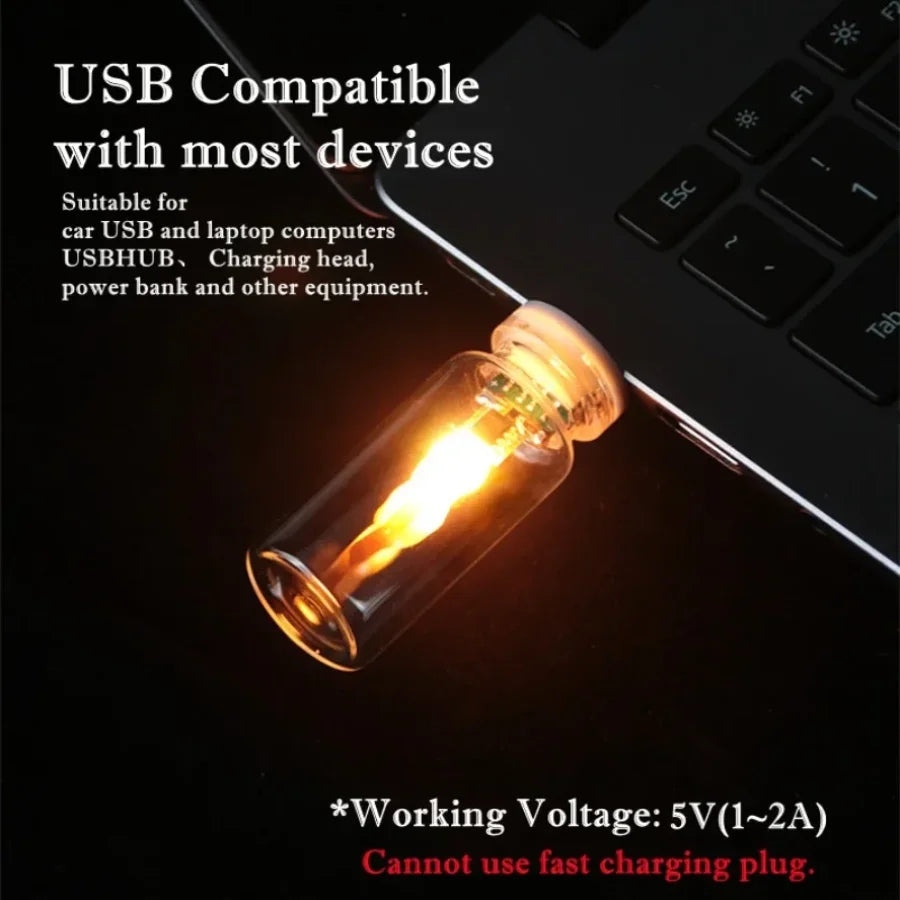 USB Flame Flickering LED Frosted Clear Glass Candle Night Light Simulated Flame for Car Home Room Laptop PC Festival Decoration