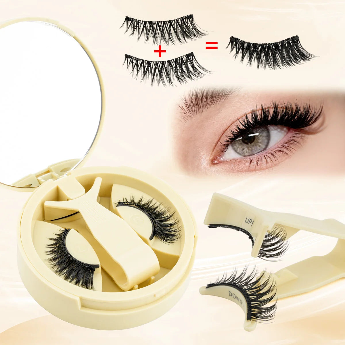 1 Pairs Magnetic Fake Eyelashes Kit Handmade Fluffy Faux Mink Lashes Curler 3D False Eyelashes Extension Makeup with Tweezers