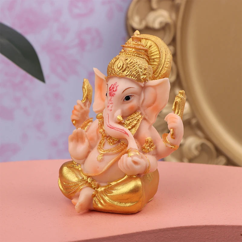 Resin Bar Counter Cashier Desktop DIY Home Decoration Gold Lord Ganesha Buddha Statue Elephant God Sculptures Ganesh Figurines