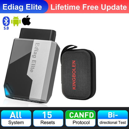 2026 New KINGBOLEN Ediag Elite Lifetime Free Car Diagnostic Tools All System 15 Resets Bi-directional CAN FD Auto OBD2 Scanner