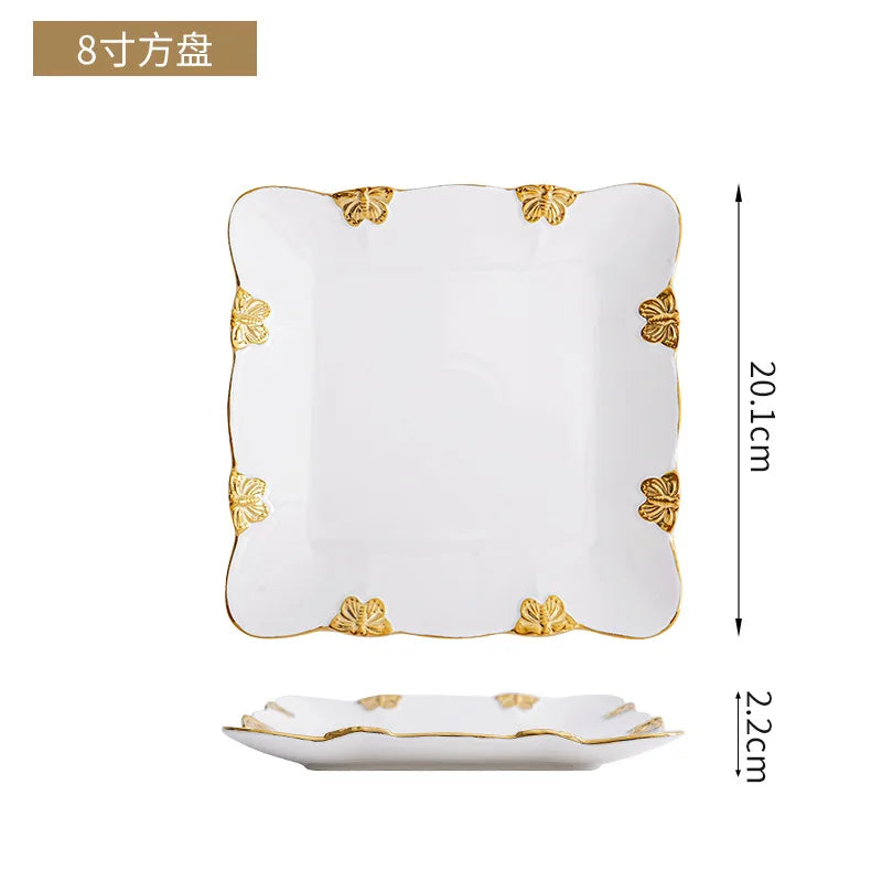 European Ceramic Phnom Penh Western-style Steak Plate Dining Room Characteristic Quadrilateral Tableware Household Dessert Plate