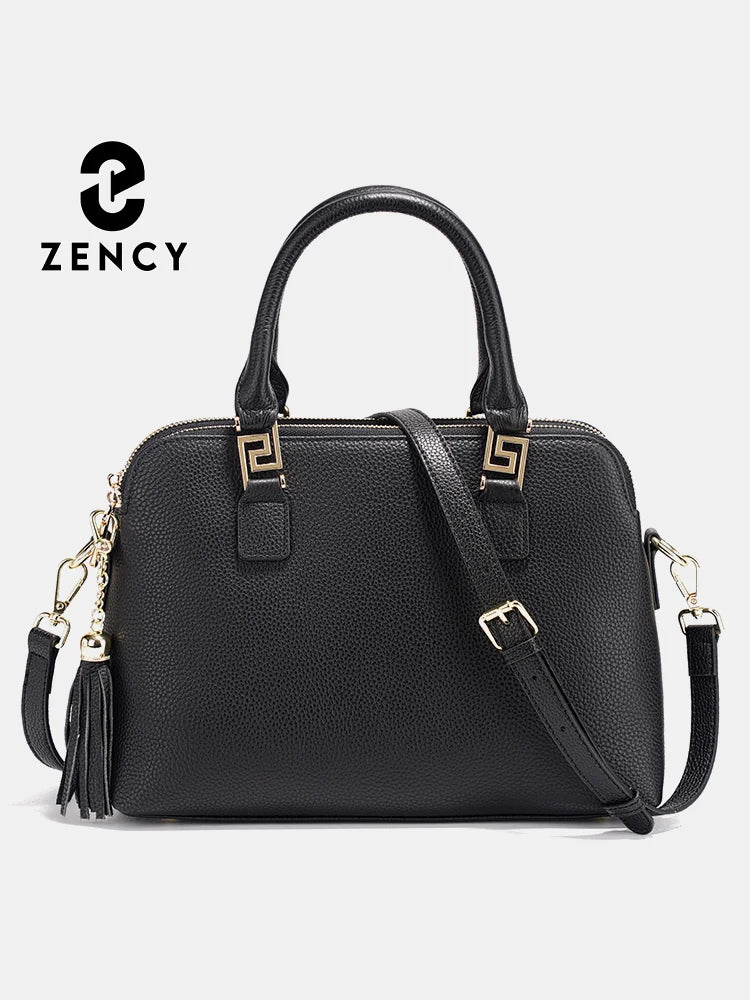 Zency 2025 Winter Women 100% Genuine Leather Shoulder Bag Ladies Crossbody Bag Elegant Tassel Top Handle Bag For Commuters Purse