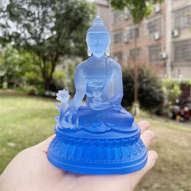 1Pc Thai-style Blue Medicine Buddha Statue Zen Ornaments Resin Craft Resin Buddha Crafts Handmade Pharmacist Buddhist Sculpture