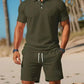 Summer Casual Versatile Fashion Short-Sleeved Button-Down Polo Shirt And Breathable Mesh Shorts Set for Men Plus Size