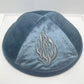 Judaical Velvet Kippah with Embroidery Of Fire for Men Yamaka Hat Kippot Royal Blue Grey 18cm