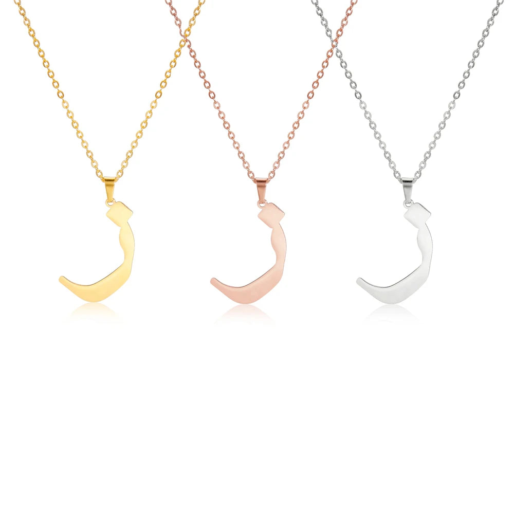 EUEAVAN Arabic Letter Pendant Necklace for Women Men Stainless Steel Arab Initial Alphabet Necklaces Lucky Amulet Muslim Jewelry