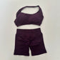 Yoga Shorts Set Seamless Yoga Set Workout Scrunch Shorts Sets Halter Sports Bra Scrunch Shorts Fitness Clothes Gym Suit