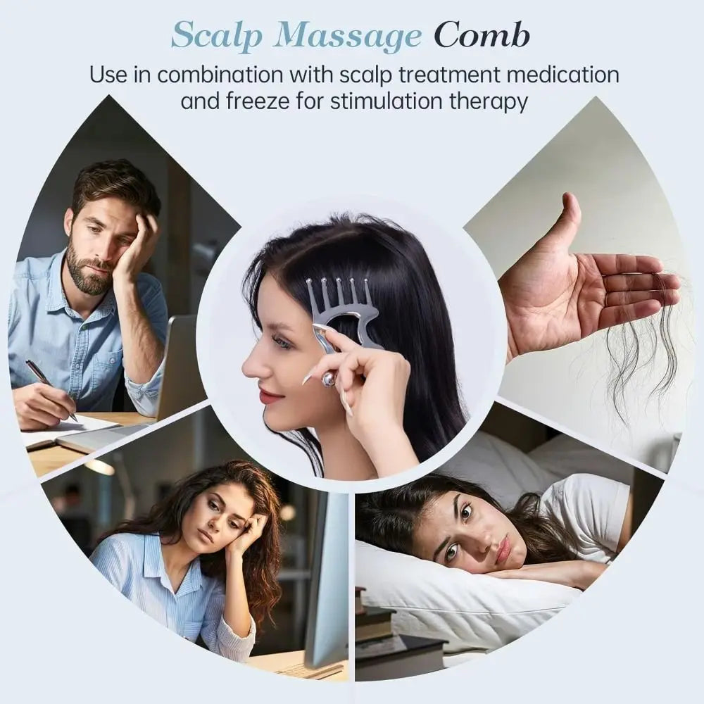 5 in 1 Metal Gua Sha Facial Tools Head Massage Comb Scalp Guasha Massager Point Tool Deep Relaxation Relieving Home SPA