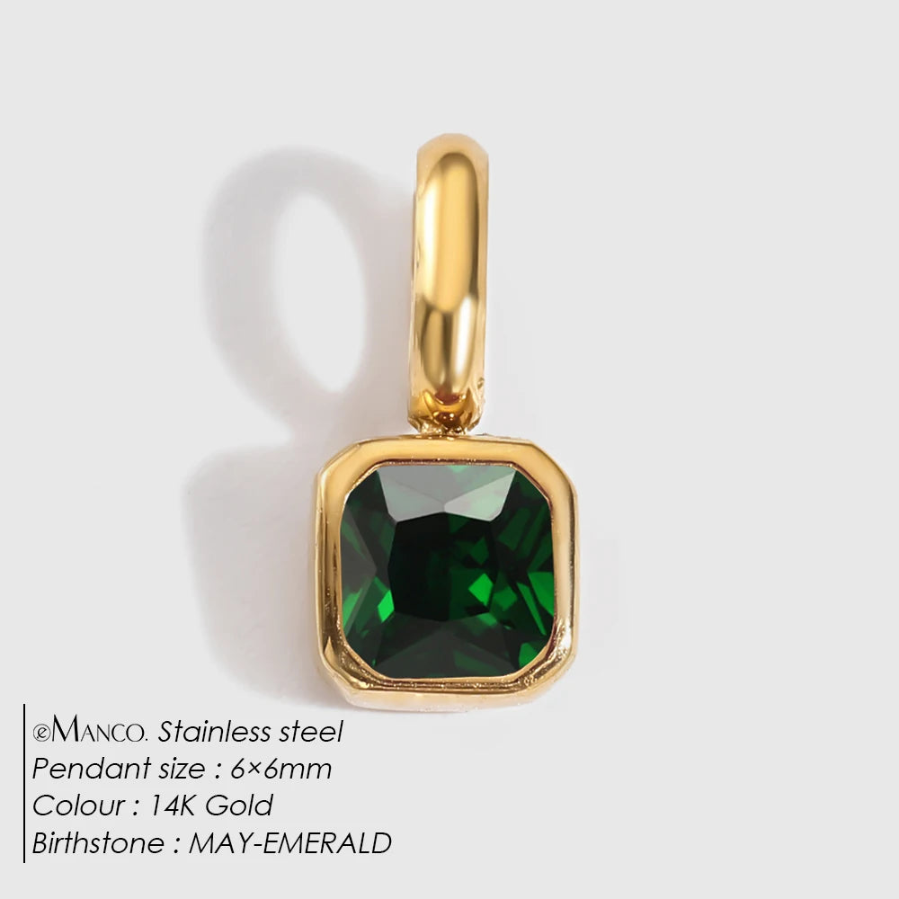 EMANCO Stainless Steel Classic Octagon Birthstone Charms 14K Gold Plated Pendant For DIY Jewelry Making Necklace