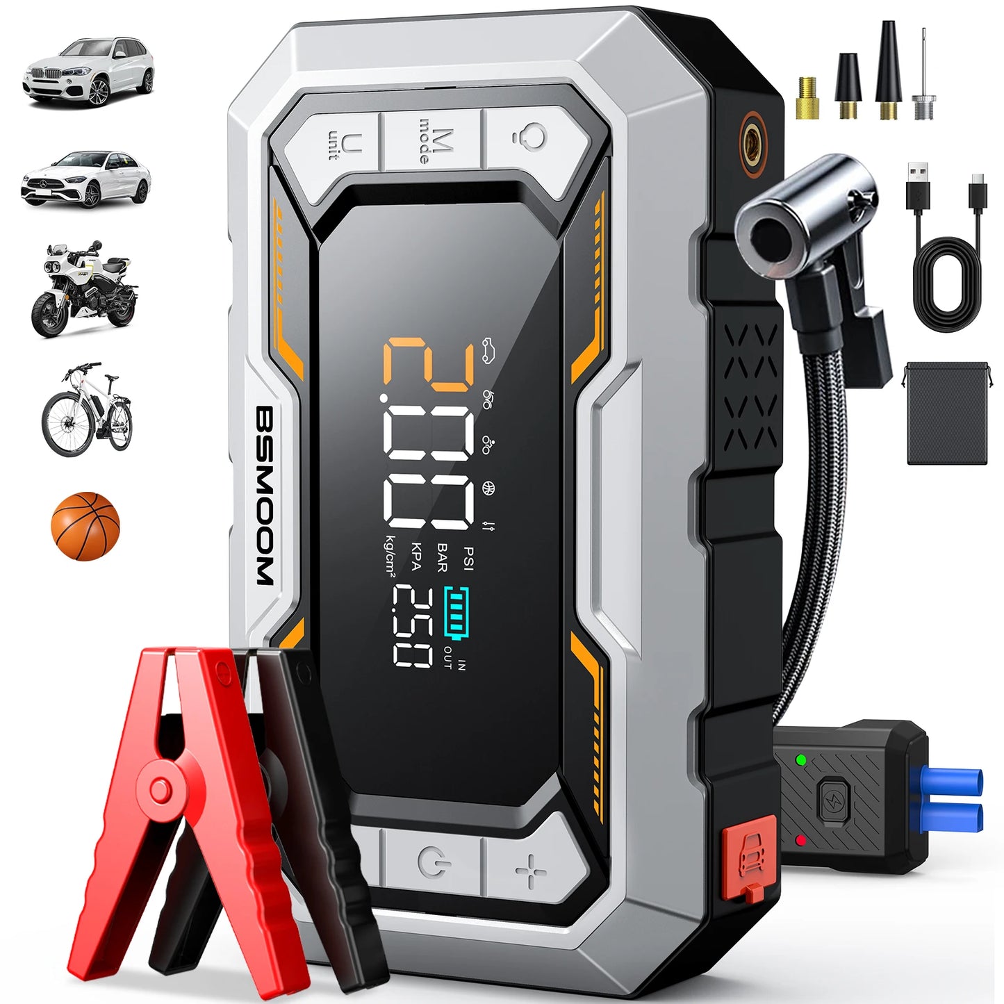 150PSI Air Pump Car Battery Emergency Boosters ,7000A/1500A PEAK Car Jump Starter Power Bank ,Portable Starting Device Car Starter New,Cars with USB Ports And LED Flashlight, 26800mAh/21800mAh Portable Car Jump Starter, Batte