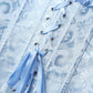 Women's Strapless Sweetheart Corset Light Blue Floral Jacquard Ruffle Frill Bustier