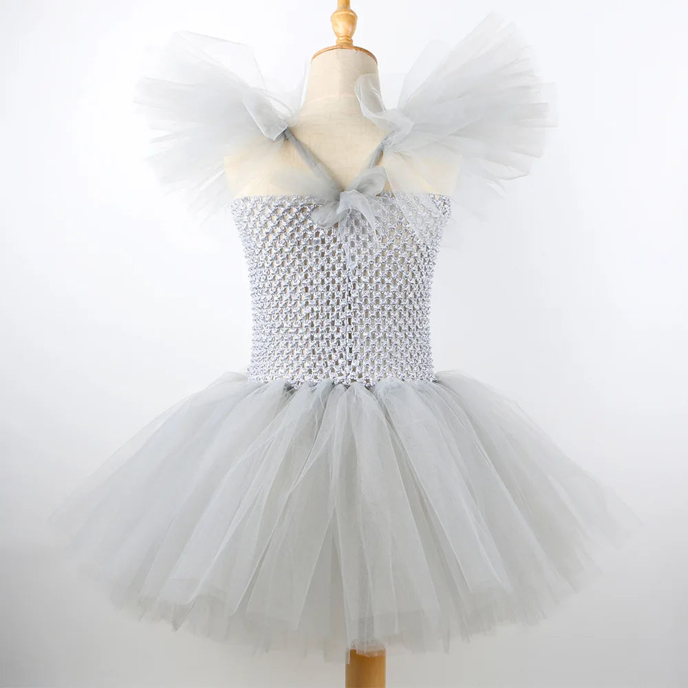 Halloween Grey Joker Costume for Kids Clown Cosplay Carnival Party Clothes Gray Children Girls Fancy Tulle Tutu Dresses
