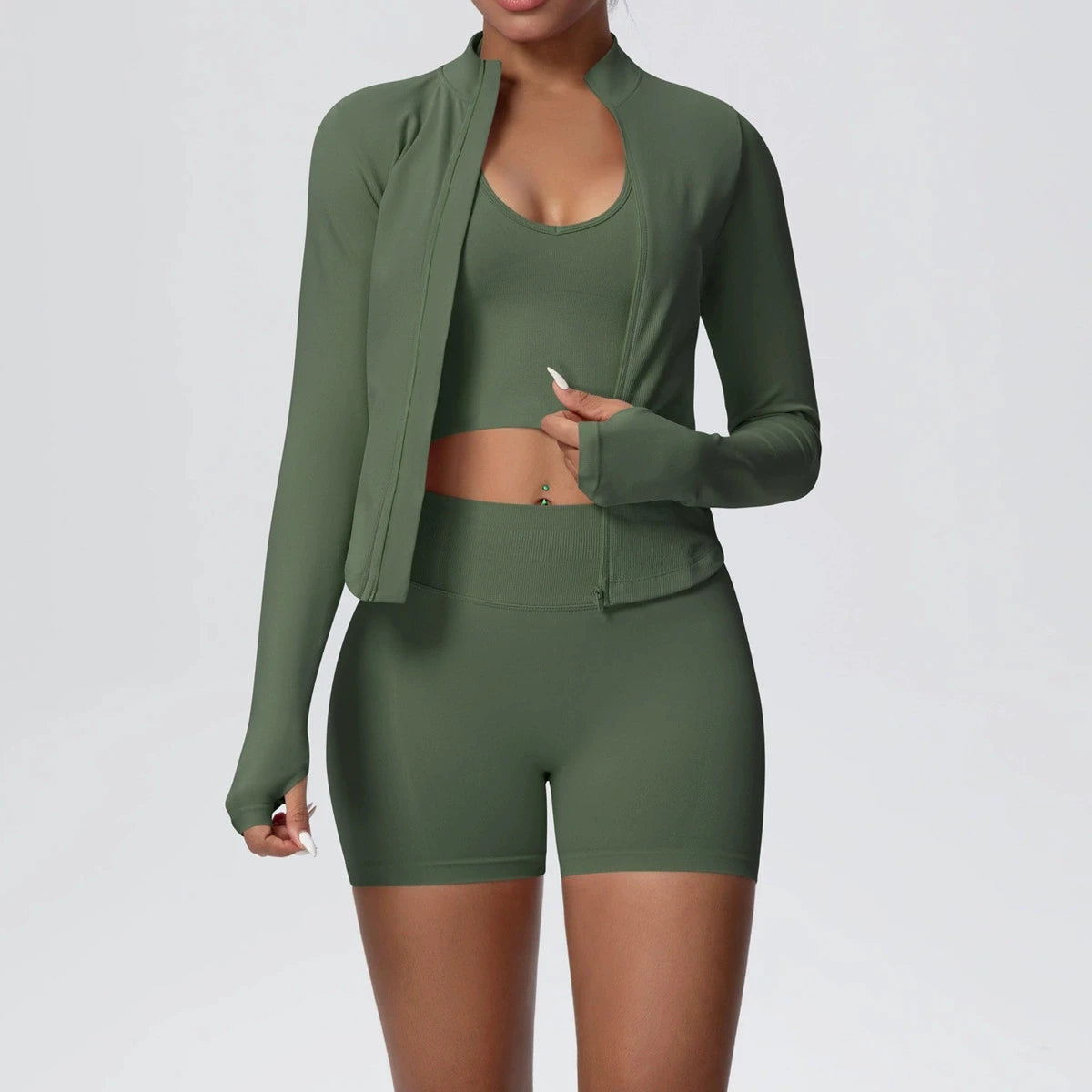 Women Seamless Sportswear Yoga Set 3PCS Workout Clothes Sports Gym Legging Shockproof Fitness Bra Crop Top Long Sleeve Yoga Suit