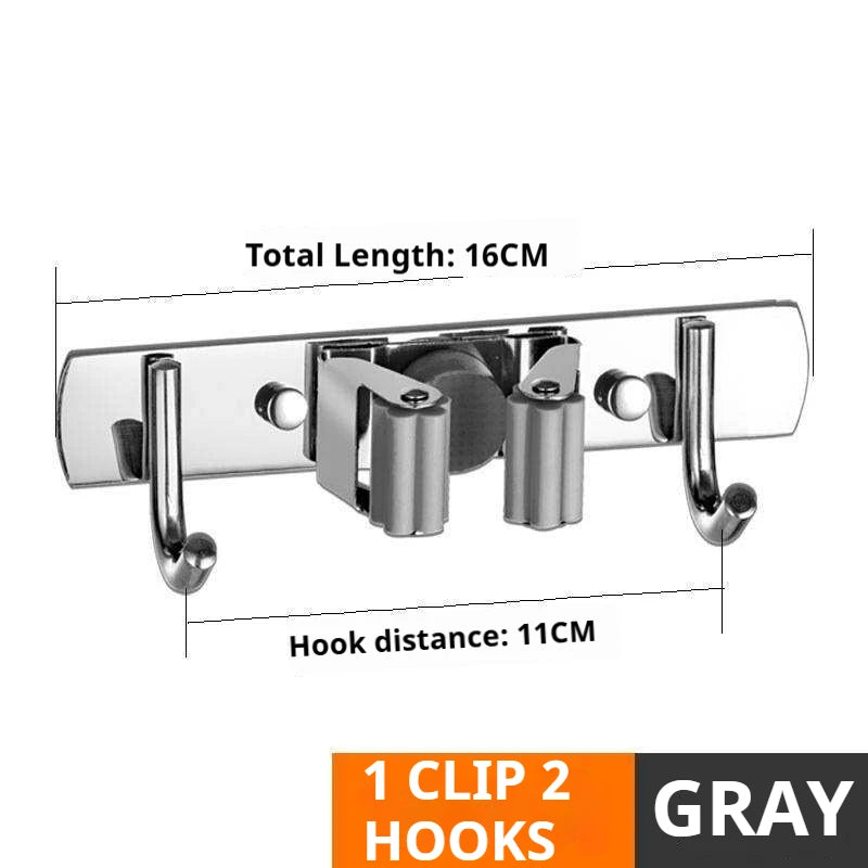 Stainless Steel Mop Broom Holder Wall Mounted No-Drilling Self Adhesive Heavy Duty Utility Storage Rack Garage Garden Organizer