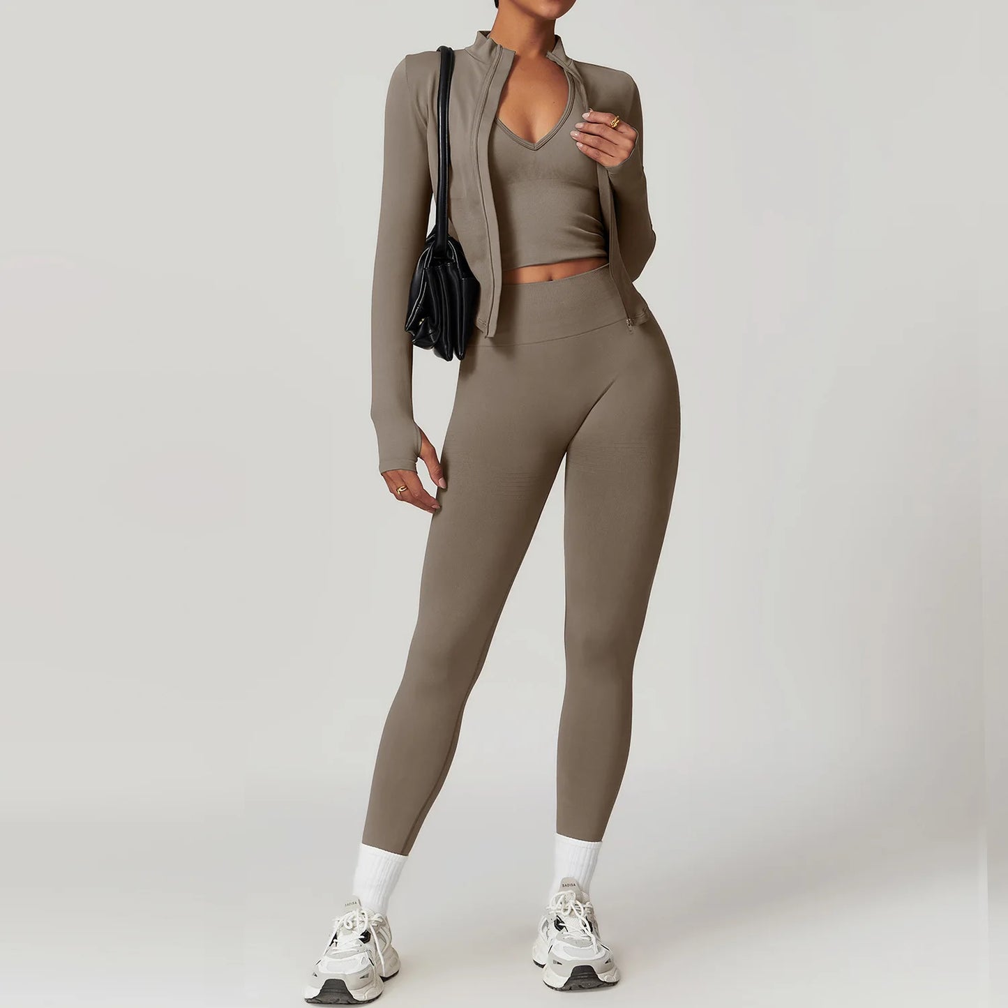 Seamless Yoga Set 3PCS Women Sportswear Workout Clothes Athletic Wear Gym Legging Fitness Bra Crop Top Long Sleeve Sports Suits