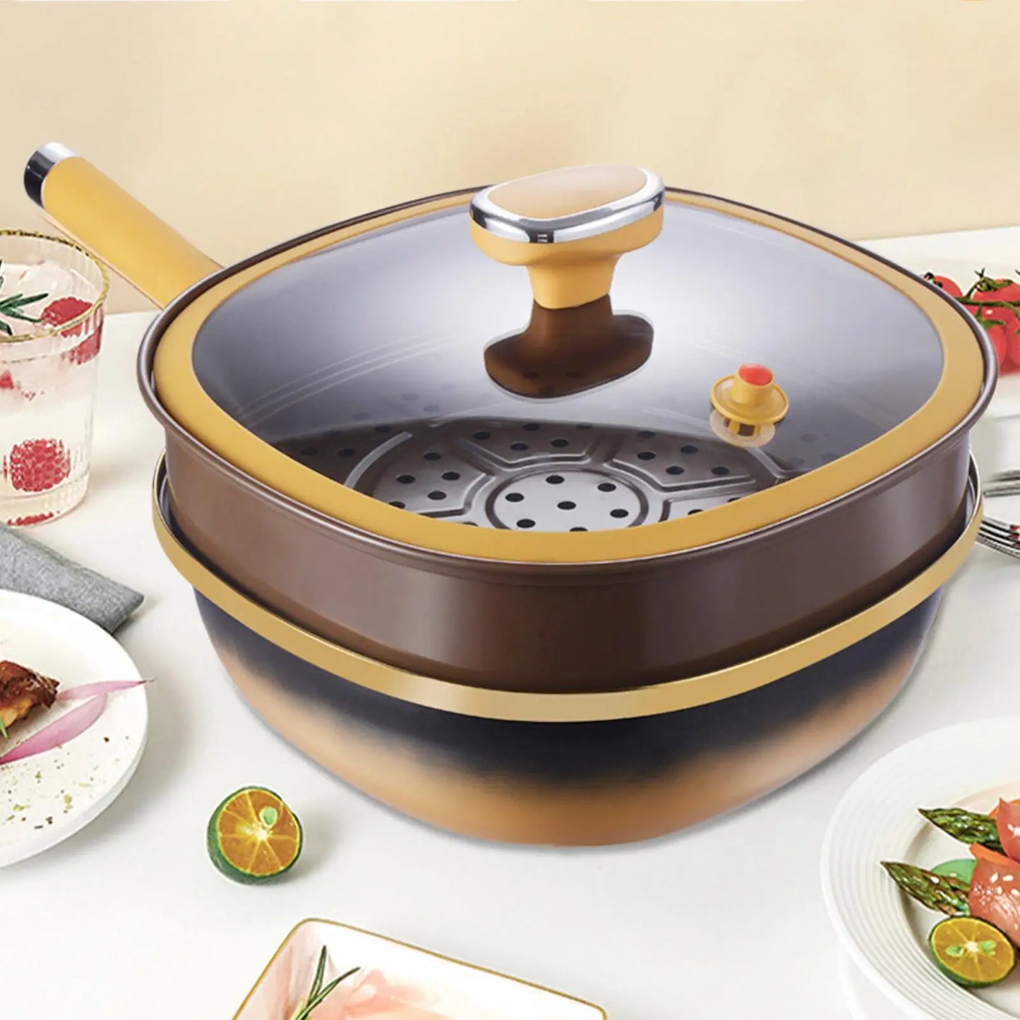 Titanium Alloy Non-Stick Pot with Lid 30CM Large Capacity Household Frying Pan Kitchen Induction Cooker Gas Stove Universal