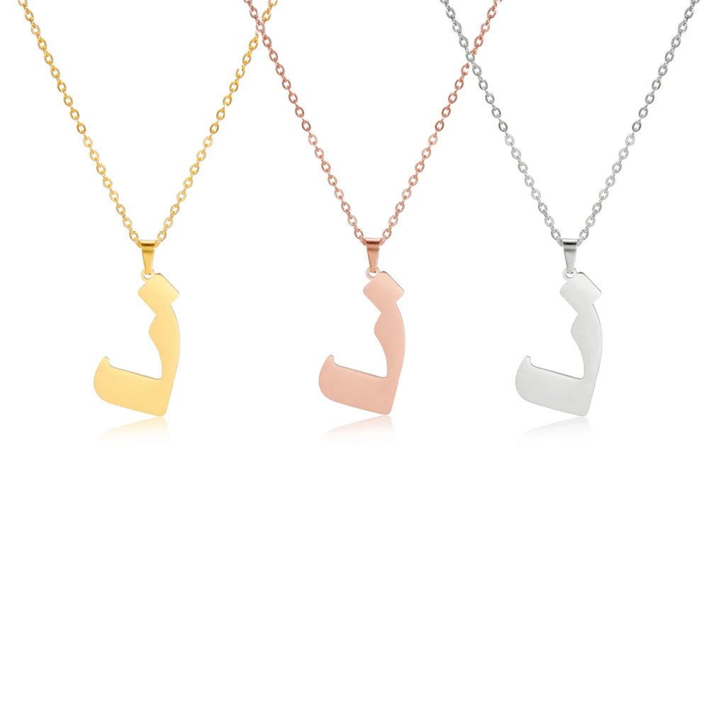 EUEAVAN Arabic Letter Pendant Necklace for Women Men Stainless Steel Arab Initial Alphabet Necklaces Lucky Amulet Muslim Jewelry