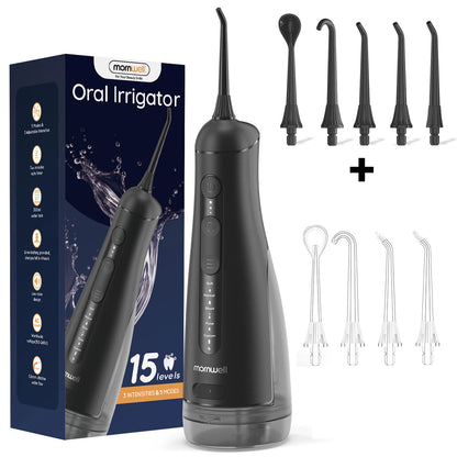 Portable Oral Irrigator with 5 Jet Tips , 5 Cleaning Modes of 3 water pressure , 300ml Water Tank IPX7 Waterproof Water Flosser