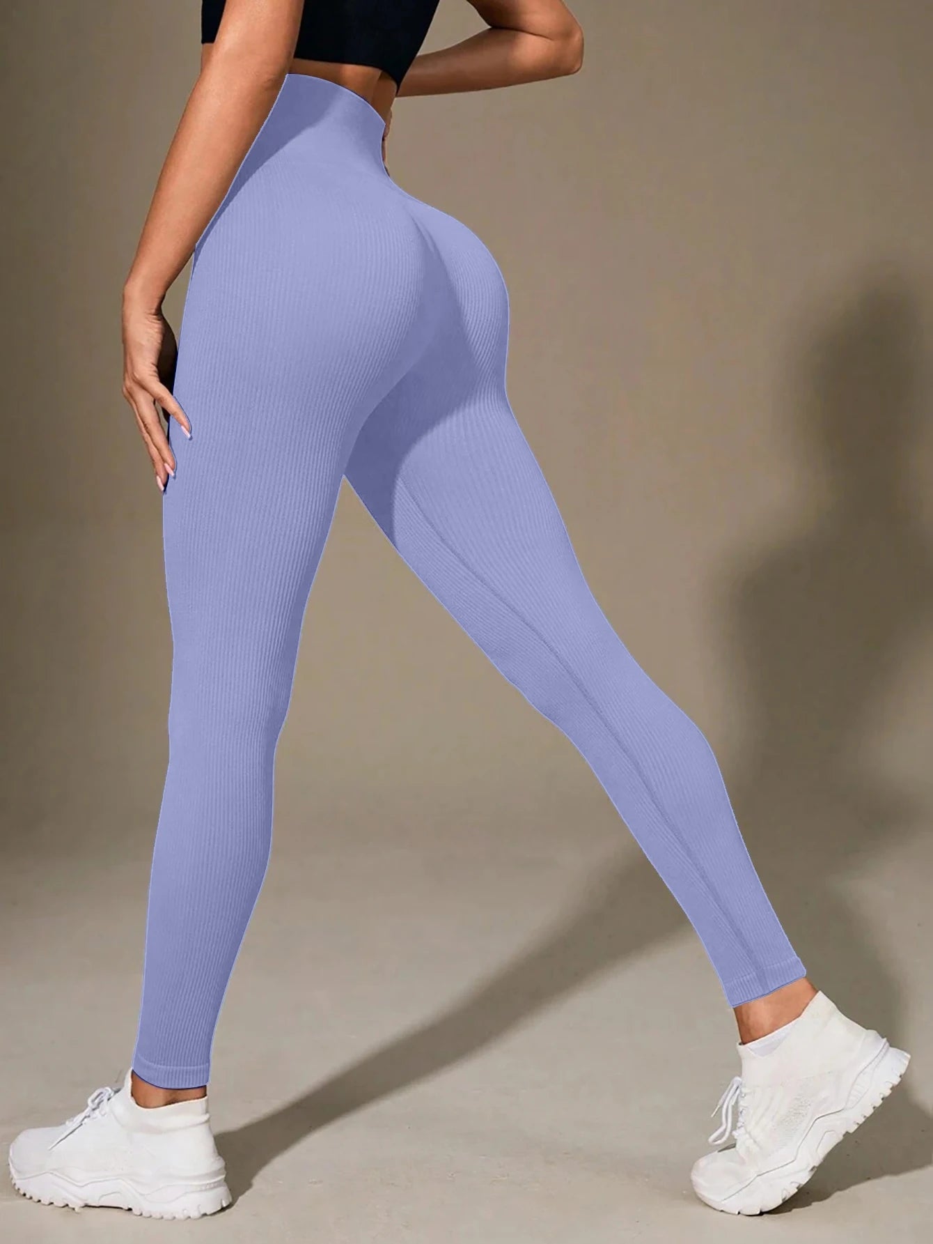 Women's High Waisted Ribbed Yoga Pants - Solid Color Stretchy Tummy Control Workout Leggings for Fitness Gym Lounge & Daily Wear