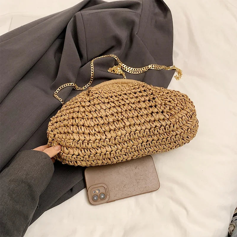 Summer New Straw Weaving Crossbody Bag Fashionable and Casual Shell Bag Women's Shoulder Bag with Excellent Texture