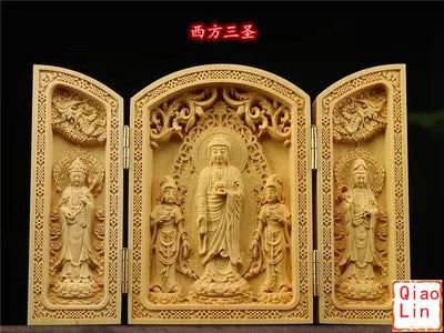 Solid Wood Carving Three Open Buddha Statue, Collapsible Sculpture, Living Room and Bedroom Decoration, Modern Art