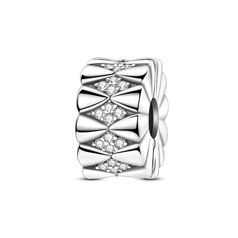 Silver Clasp 925 Sterling Silver CZ Pave Clip Charms Daisy Beads Stopper Safety Chain Fit Original Bangle Bracelet Jewelry Clips
