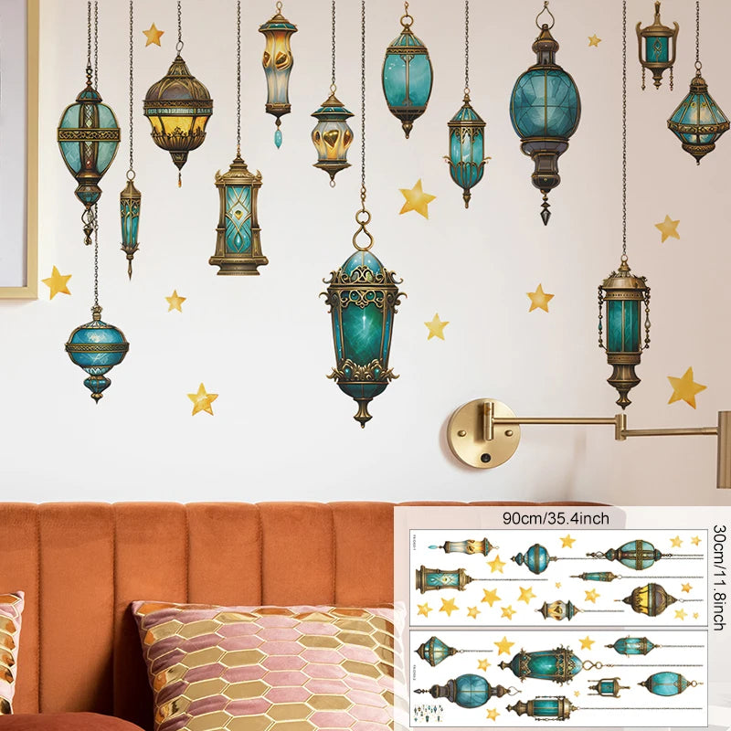 Eid Mubarak Wall Stickers Moon Star Lantern Ramadan Kareem Wall Decals Muslim Islamic Window Sticker Decorations for Home 2026