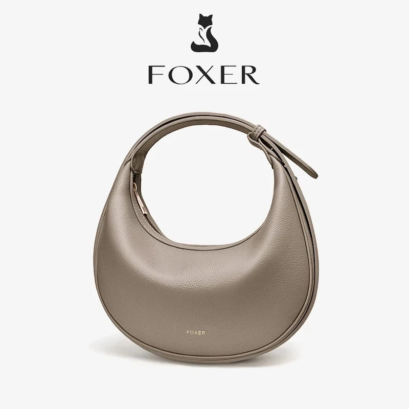 FOXER Brand PU Leather Women's Shoulder Bag Fashion Female Underarm Hobo Bag Crescent Half-moon Bag Travel Small Crossbody Bag