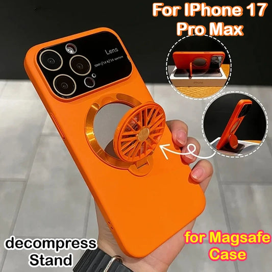 Rotating Gyro Bracket Magnetic Phone Case for Magsafe IPhone 17 16 15 Plus 13 14 Pro Max Air Original Color Lens Protector Cover