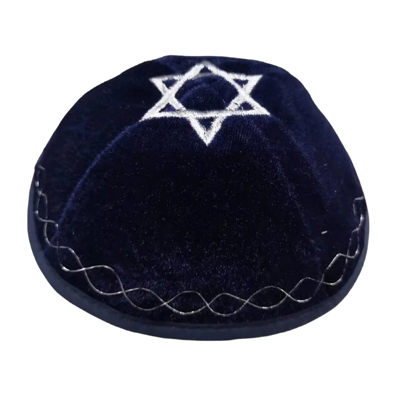VELVET JEWISH YARMULKE KIPPAH WITH STAR EMBROIDERED