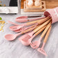 Silicone Kitchen Utensils Set 12-Piece, Heat Resistant, BPA Free, Wooden Handles & Storage Bucket for Non-Stick Cookware, Baking & Cooking