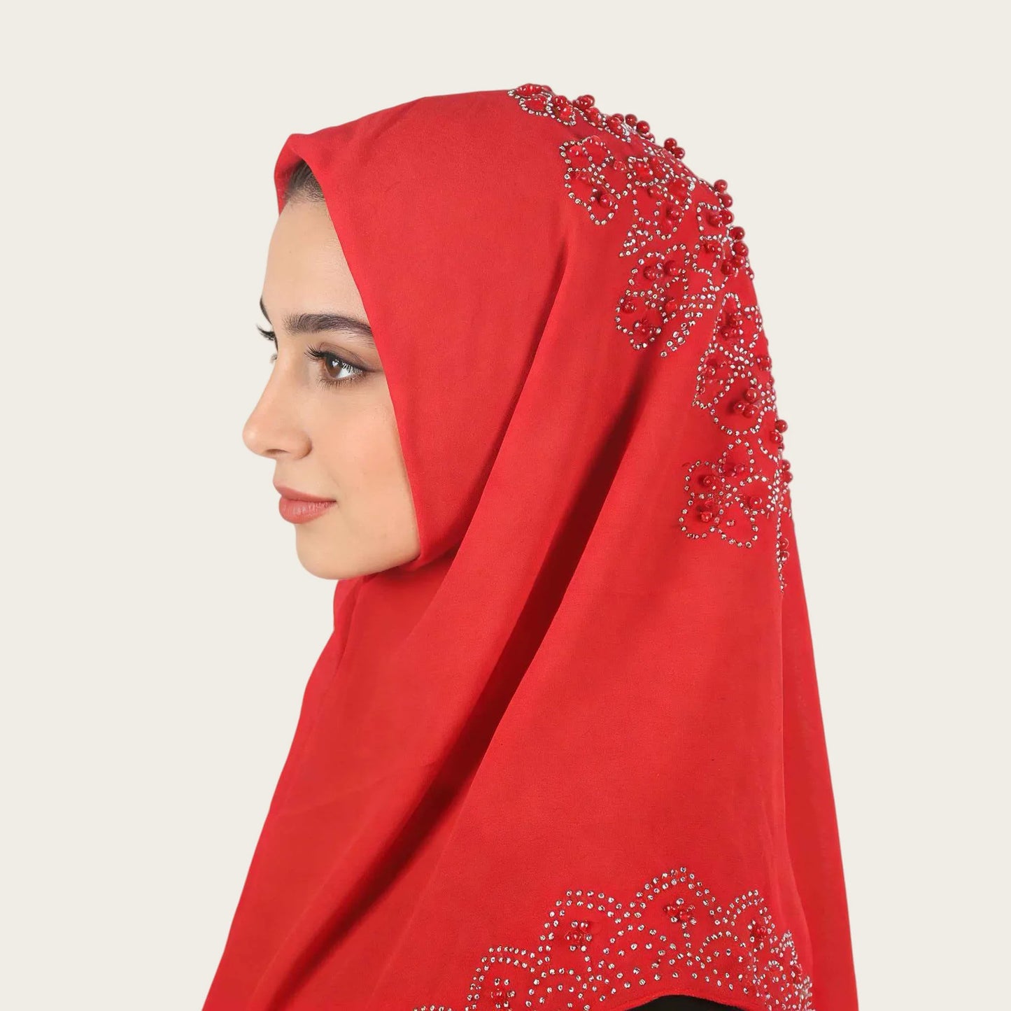 Muslim Square Scarf Women Fashion Rhinestone Hijab Arab Headwrap Turban Headband Pearl Chiffon Islamic Headscarf  Free Pin