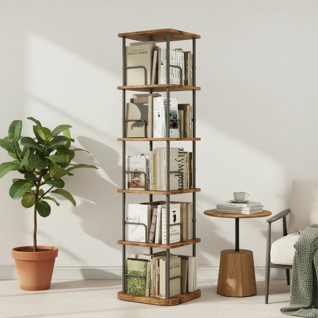5-Tier 360° Rotating Display Book Shelf for Home Decor and Storage 3/4/5 Tier Spin Vertical Space Saver