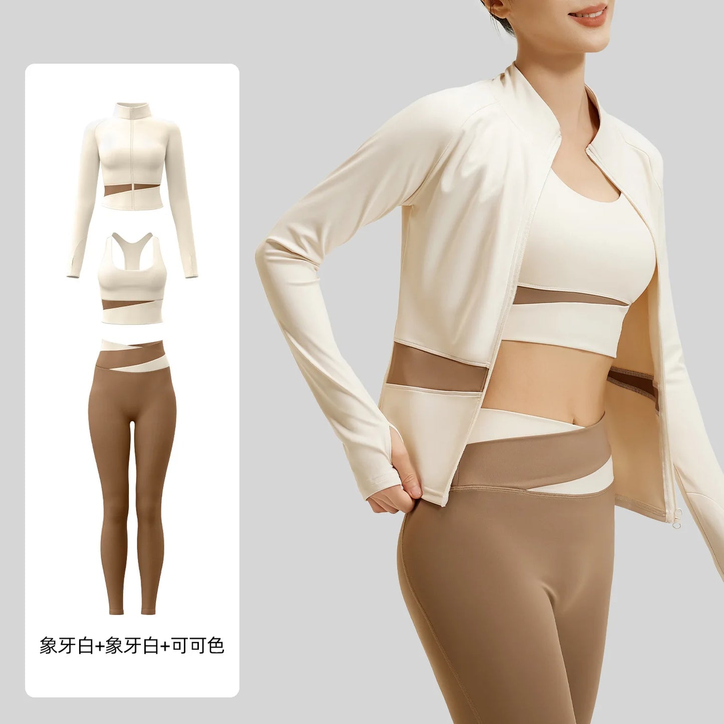 Yoga Set 3PCS Gym Clothes Sportswear Yoga Suits For Women Long Sleeve Crop Top Fitness Set Tracksuits Sports Bra Gym Leggings