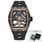 MEGIR Fashion Leisure Alloy Case Men Mechanical Watch Silicone Band Barrel Shaped Dial Luminous Pointer Design Man Wristwatch