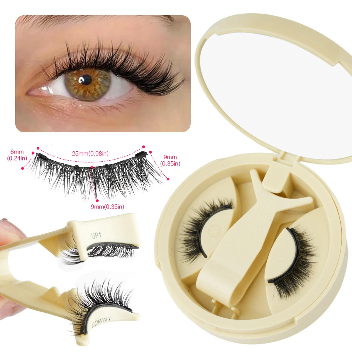 1 Pairs Magnetic Fake Eyelashes Kit Handmade Fluffy Faux Mink Lashes Curler 3D False Eyelashes Extension Makeup with Tweezers
