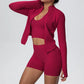 Women Seamless Sportswear Yoga Set 3PCS Workout Clothes Sports Gym Legging Shockproof Fitness Bra Crop Top Long Sleeve Yoga Suit