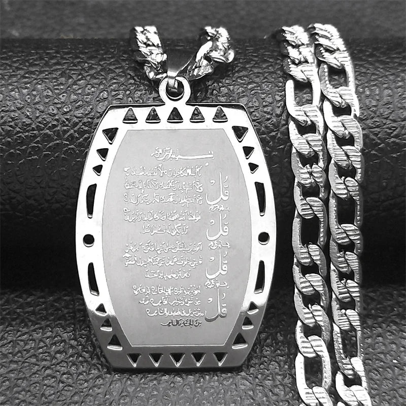 Islam Muslim Arabic Quran Medal Pendant Necklace for Women Men Stainless Steel Gold Color Hip Pop Religion Arab Jewelry Gifts