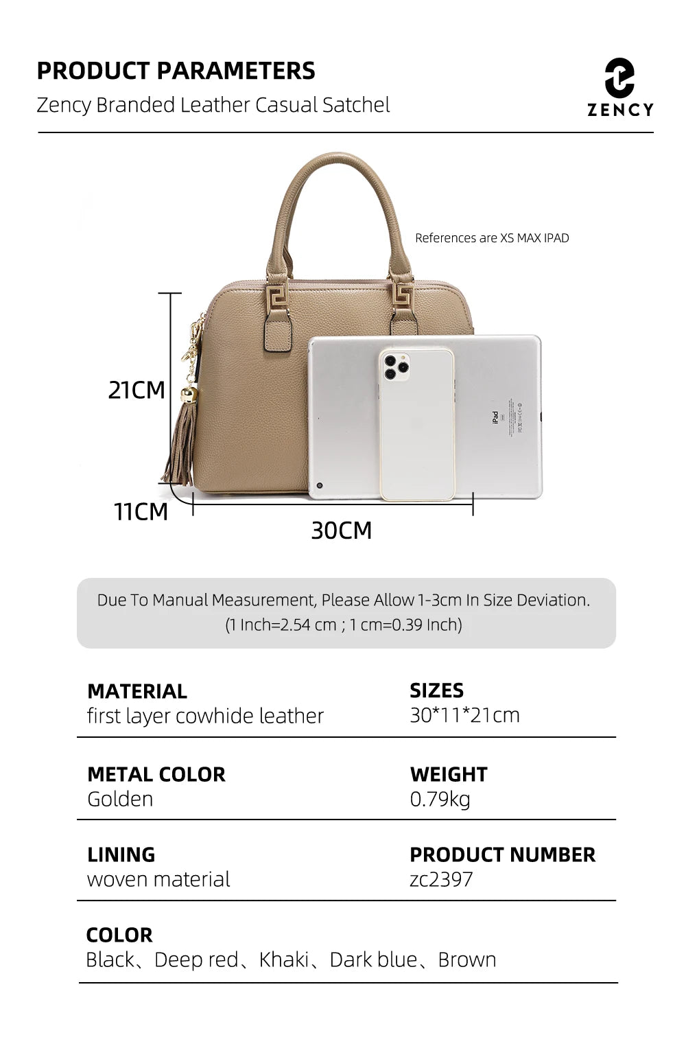 Zency 2025 Winter Women 100% Genuine Leather Shoulder Bag Ladies Crossbody Bag Elegant Tassel Top Handle Bag For Commuters Purse