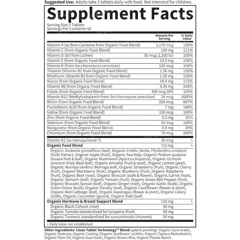 Garden of Life Multivitamin for Women 40 Plus Organics Womens Vitamins Hormone Breast Health Support Blend Vegan 120 Tablets