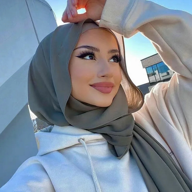 Muslim Chiffon Hijabs For Woman Long Solid Color Head Wrap For Women Shawls Scarves Ladies Muslim Veil Hijab