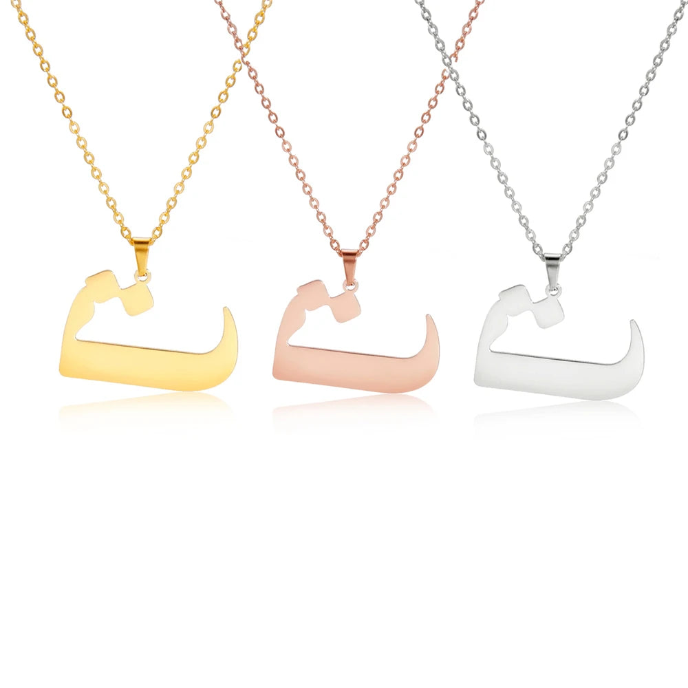 EUEAVAN Arabic Letter Pendant Necklace for Women Men Stainless Steel Arab Initial Alphabet Necklaces Lucky Amulet Muslim Jewelry