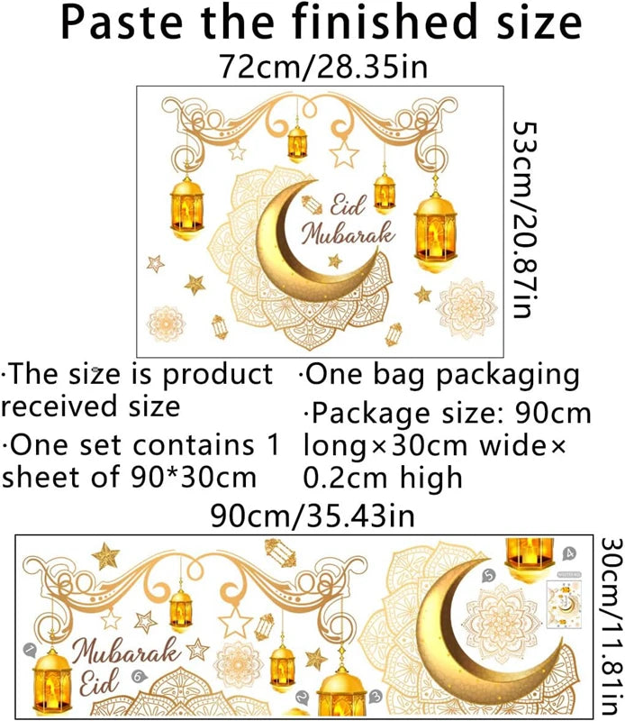Eid Mubarak Wall Stickers Moon Star Lantern Ramadan Kareem Wall Decals Muslim Islamic Window Sticker Decorations for Home 2026