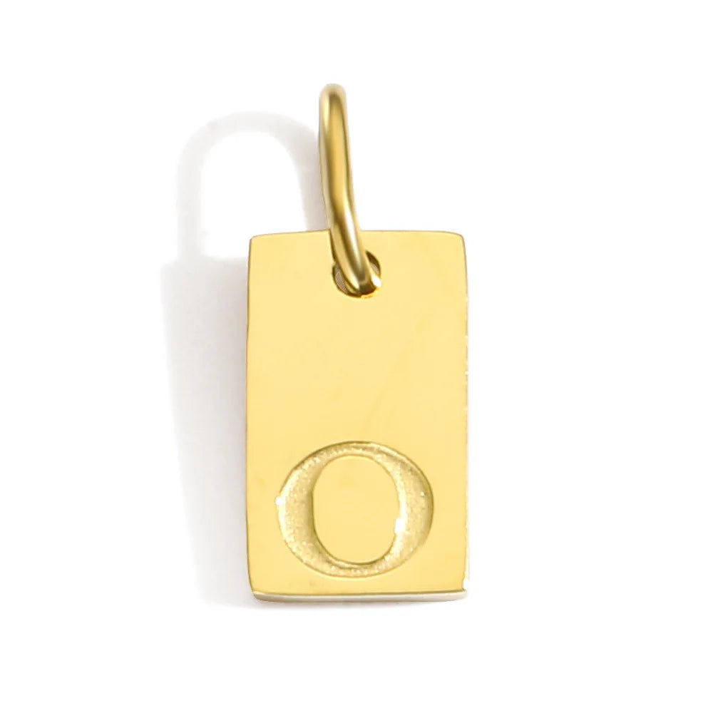 Polished Stainless Steel Square Gold Color Pendant Hang 26 Letters DIY Bracelet Pet Collar Necklace Jewelry Making
