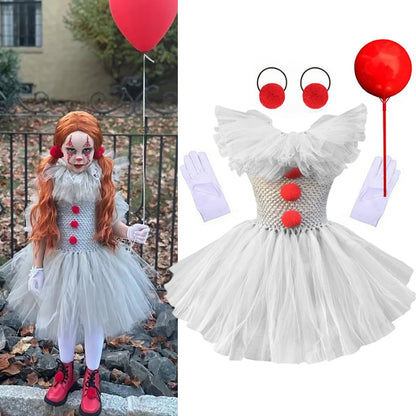 Halloween Grey Joker Costume for Kids Clown Cosplay Carnival Party Clothes Gray Children Girls Fancy Tulle Tutu Dresses