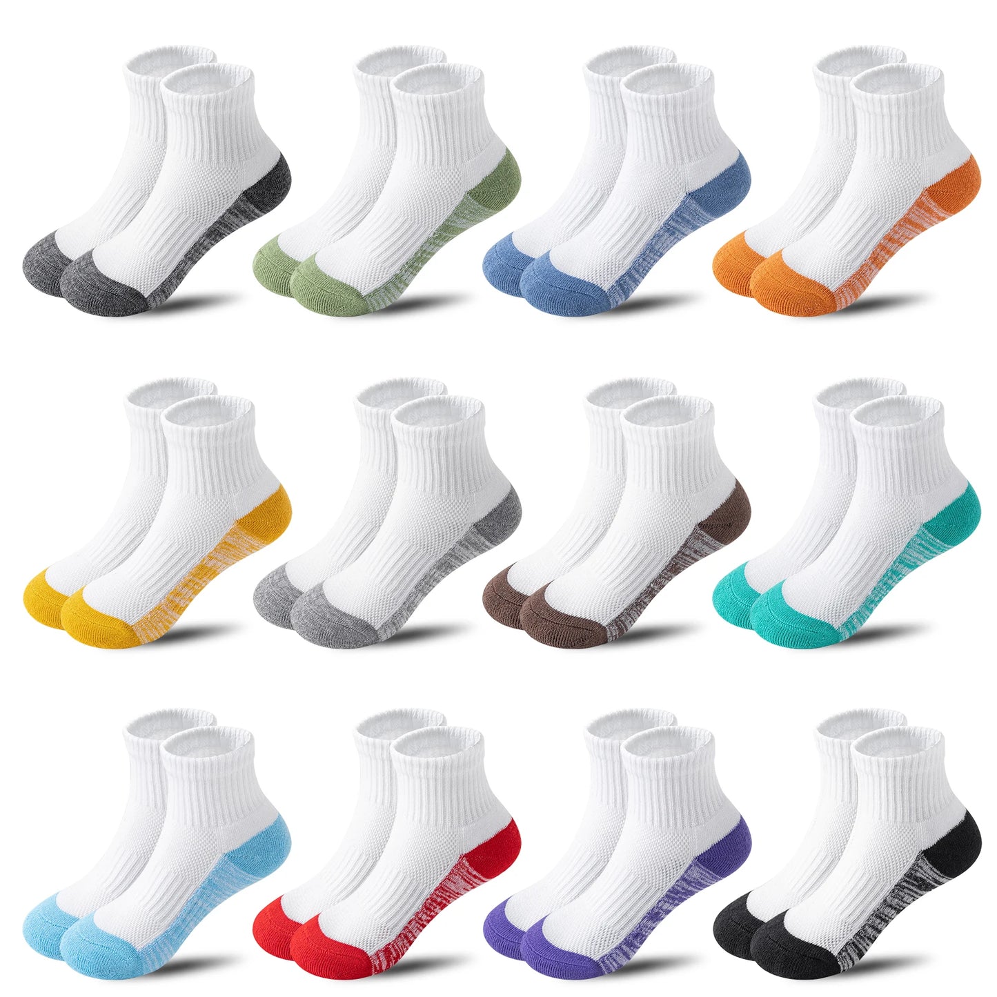 12 Pairs Toddler Kids Boys&Girls Cushion Socks Athletic Basketball Sport Youth Crew Soft Breathable Socks For Outdoor(1-15 Years Old)