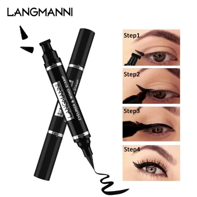 2 in 1 Black Eyeliner Stamp Waterproof Sweat-proof Dual-ended Liquid Eyeliner Quick Dry Easy Applying Eyeliner Pen Lazy Makeup