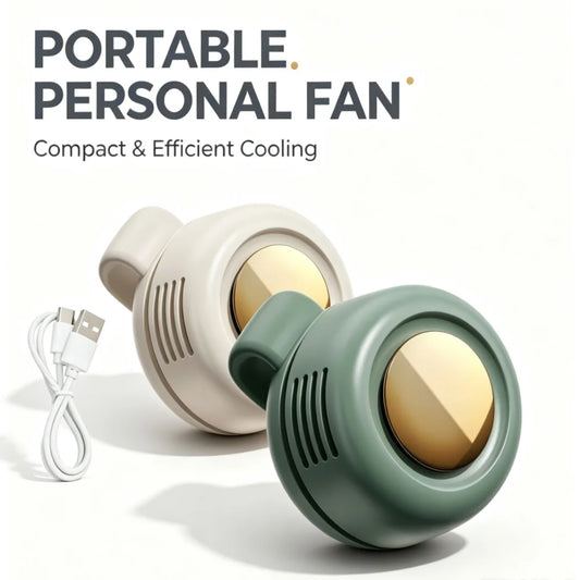 Portable Mini Fan Beige Green Rechargeable Handheld Desktop Fan 900mAh Type‑C ABS+PP+Silicone Material 360° Wind Direction Adjustment for Outdoor Travel Office