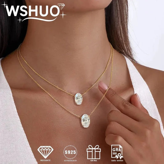 1/2/3Carat Oval Cut Solitaire Moissanite Pendant Necklace with certificate Diamond  Neckchain for women s925 silver Fine Jewelry