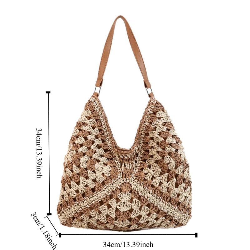 New Summer Straw Crochet Bag Leisure Vacation Weave Shoulder Bag Casual Beach Women's Handbags Ladies/Girls